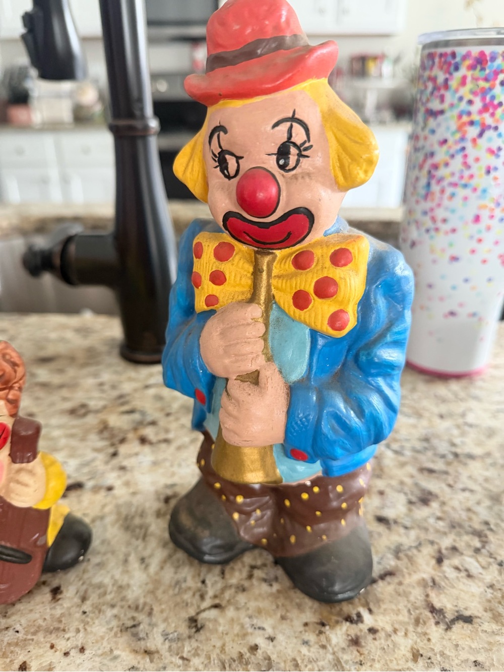 Colorful Ceramic Clown Figurine with Red Nose